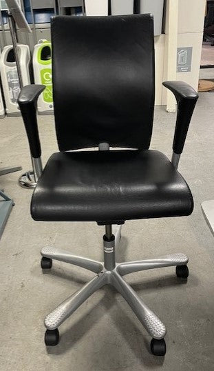 Black Leather Grey Base Office Chair