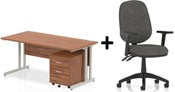 Bundle Deal - Straight Desk + 2 Drawer Pedestal & Chair