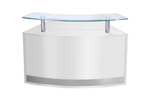 White Glass Curved Reception Desk