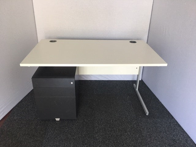 White 1400x800 Desk & Pedestal